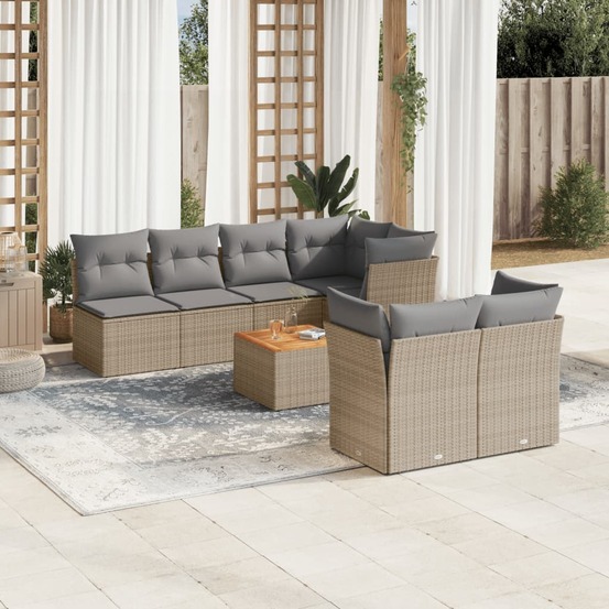 Salon de jardin avec coussins 8pcs mélange beige résine tressée