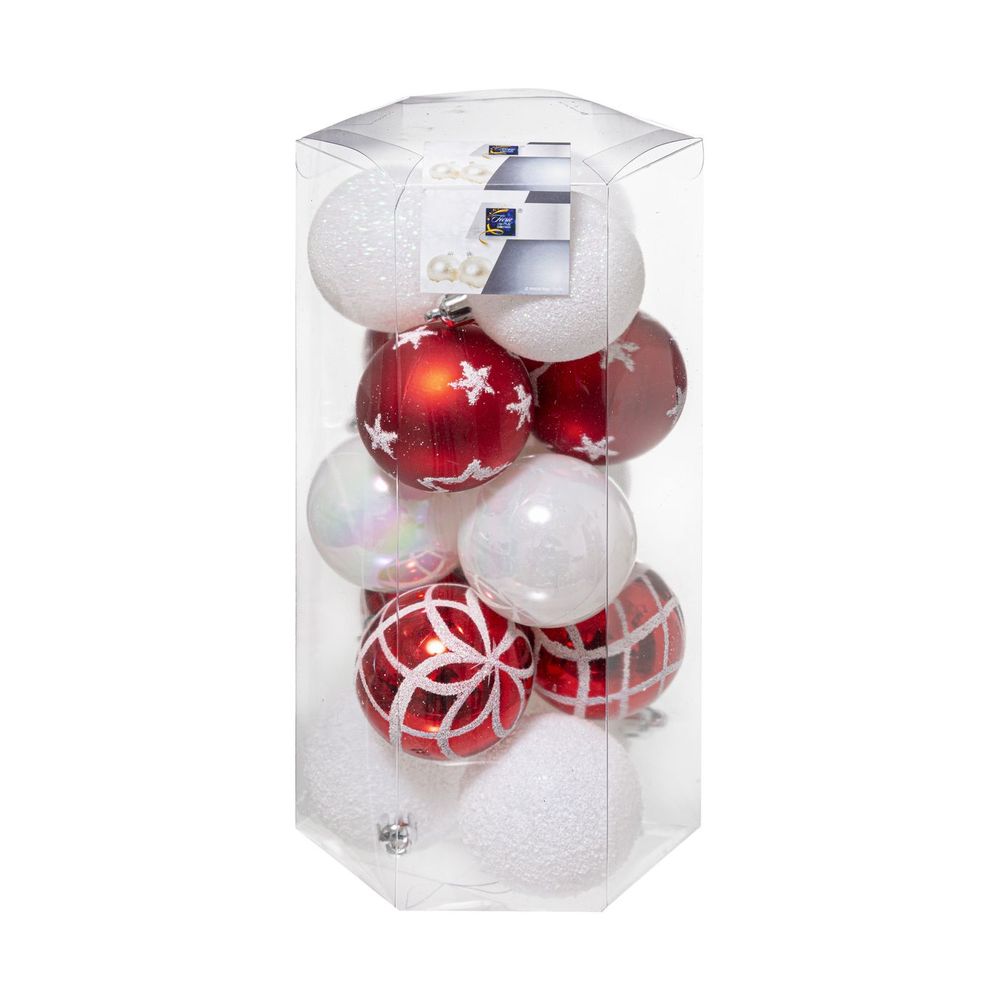 Déco de sapin lot de 15 boules de noël d 5 cm - rouge et blanc