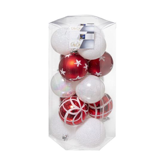 Déco de sapin lot de 15 boules de noël d 5 cm - rouge et blanc