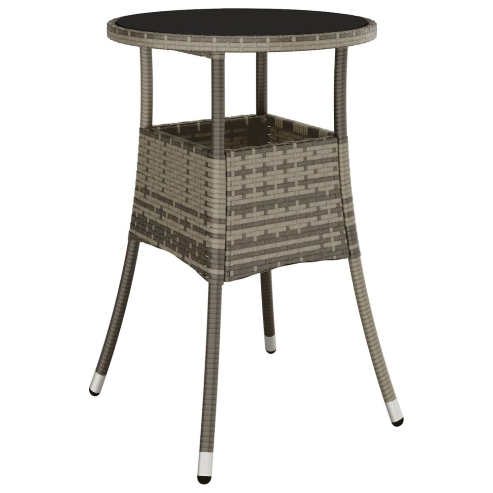 Table de jardin ø60x75 cm verre trempé/résine tressée gris