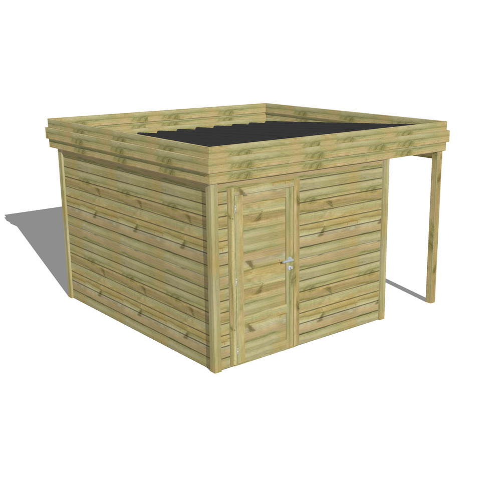 Abri de jardin bois pin traité autoclave 27mm - 3,64x3,44m / 13m2 - bac acier - abri français