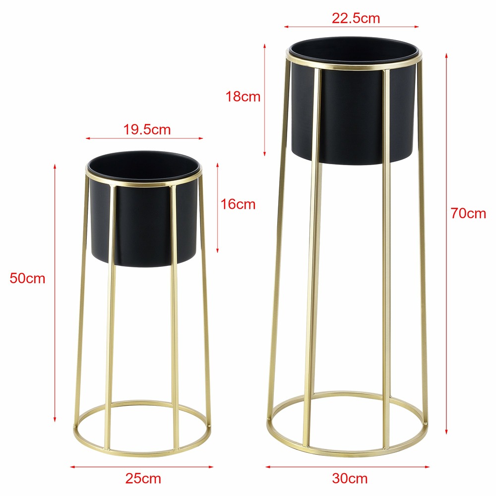Set de 2 supports de plantes ensemble pot de fleur lot cache-pot ensemble bac à fleurs vase métal tailles différentes doré no
