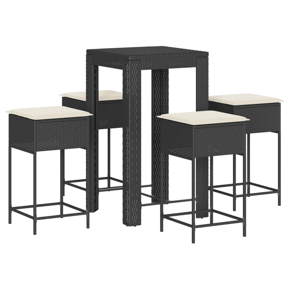 Ensemble de bar de jardin 5 pcs avec coussins noir poly rotin