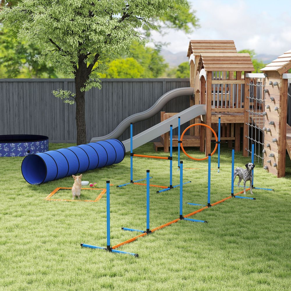 Kit agility chien 8 pièces pe orange pour intérieur extérieur avec obstacles réglables et accessoires d’entraînement