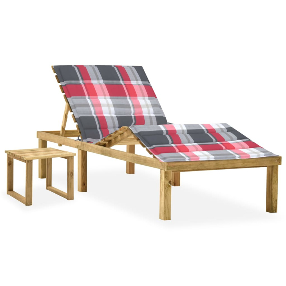 Chaise longue de jardin avec table et coussin pin imprégné bain de soleil
