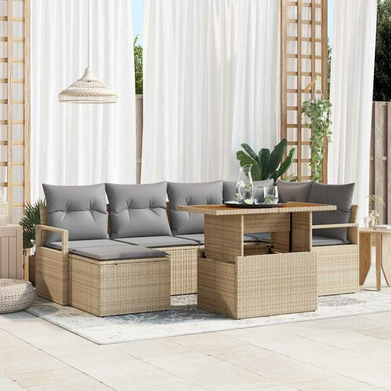 Ensemble de canapé de jardin 7 pcs beige poly rotin
