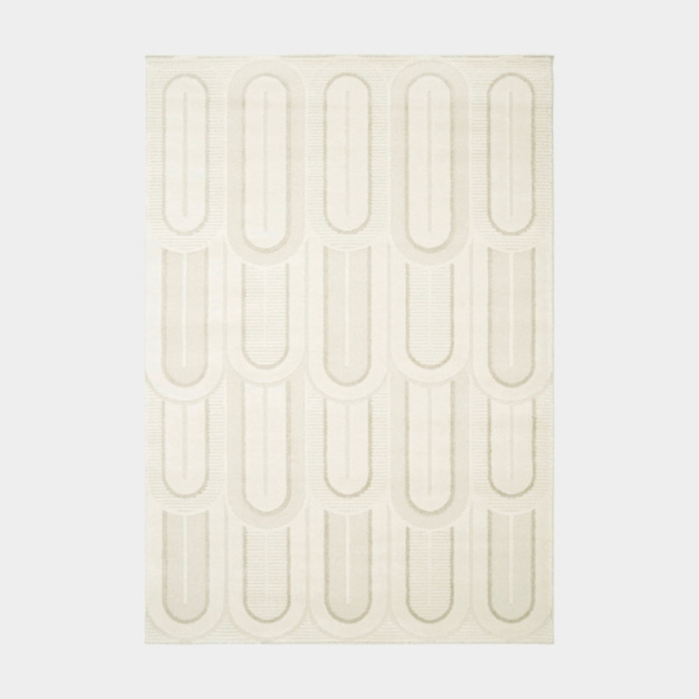 Tapis de salon courbe géométrique - agosti - écru et beige naturel - 120 x 170 cm