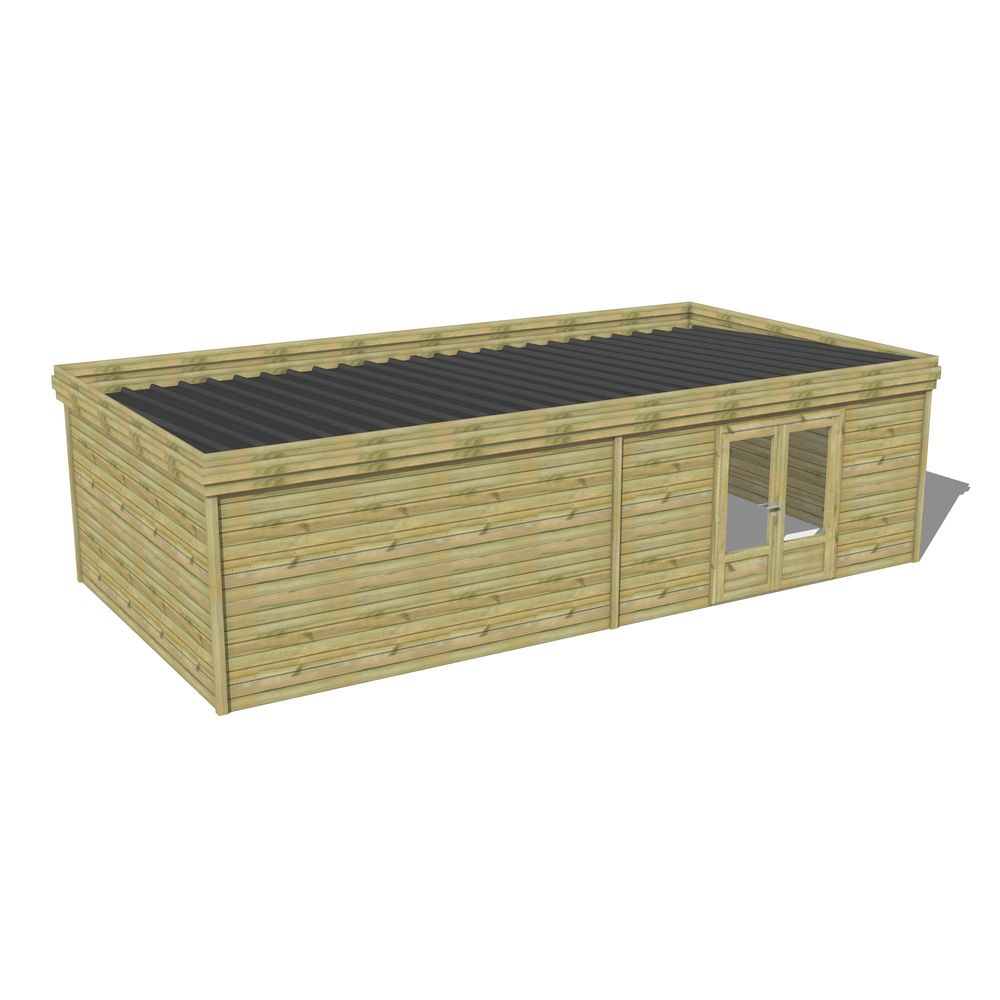 Abri de jardin bois pin traité autoclave 27mm - 8,595x4,34m / 37m2 - bac acier - abri français