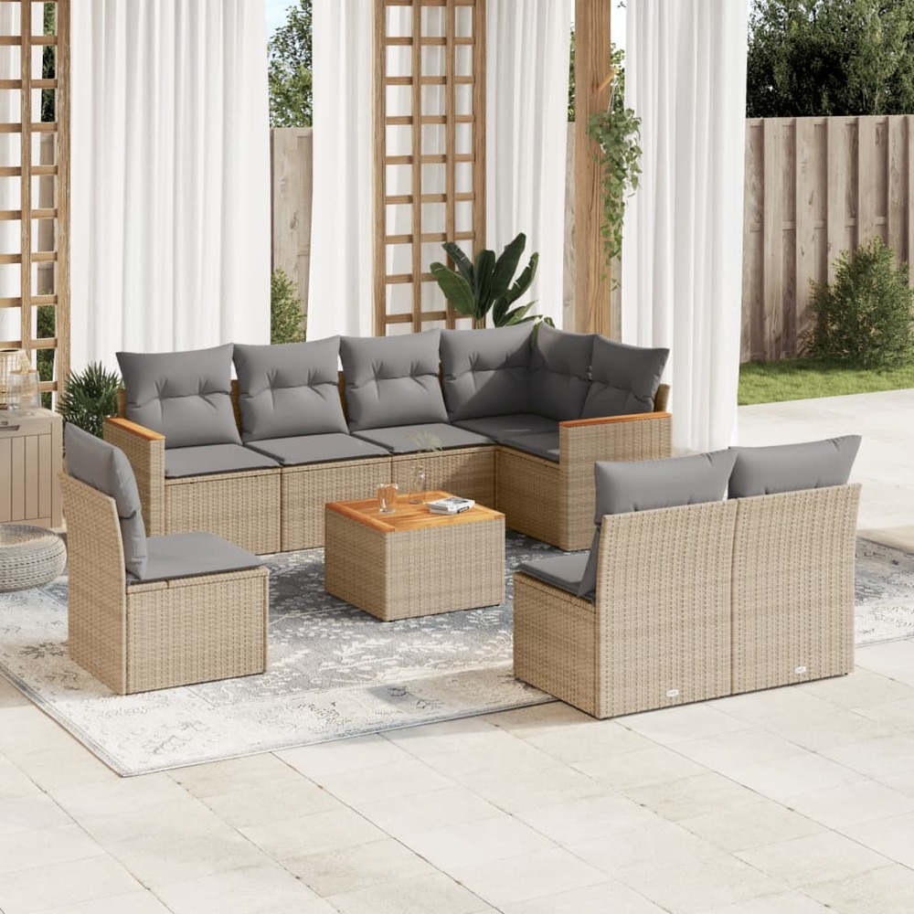 Salon de jardin avec coussins 9pcs mélange beige résine tressée