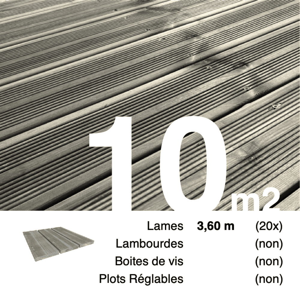Lames de terrasse pin autoclave gris 27 x 145 mm • longueur 3,6 m • classe 3b • lot pour 10 m²