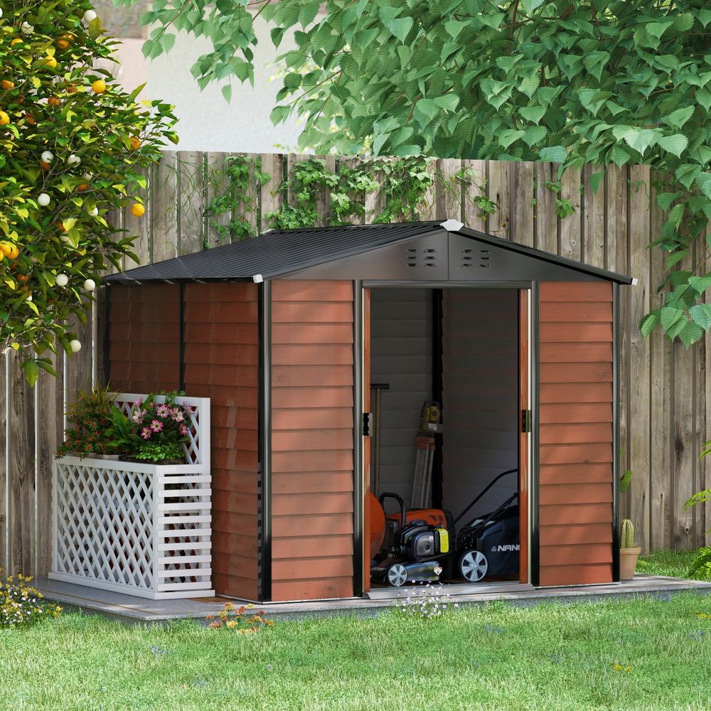 Abri de jardin métal acier galvanisé extérieur rangement outils 4,9m² couleur teck - comfortxl outdoor living