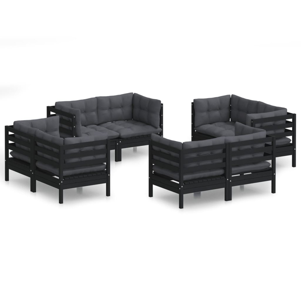 Salon de jardin 8 pcs avec coussins anthracite bois de pin