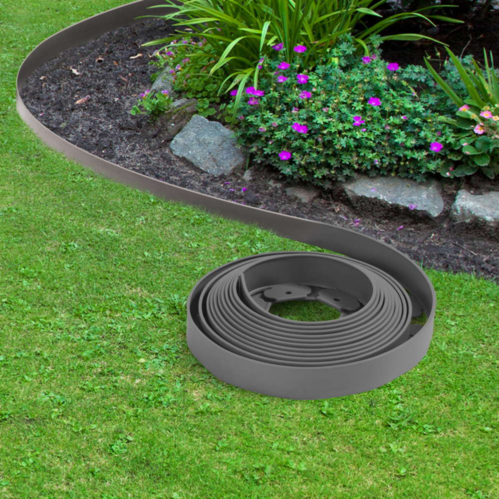 Bordurette de jardin flexible 10 m gris anthracite hauteur 5 cm + 30 piquets