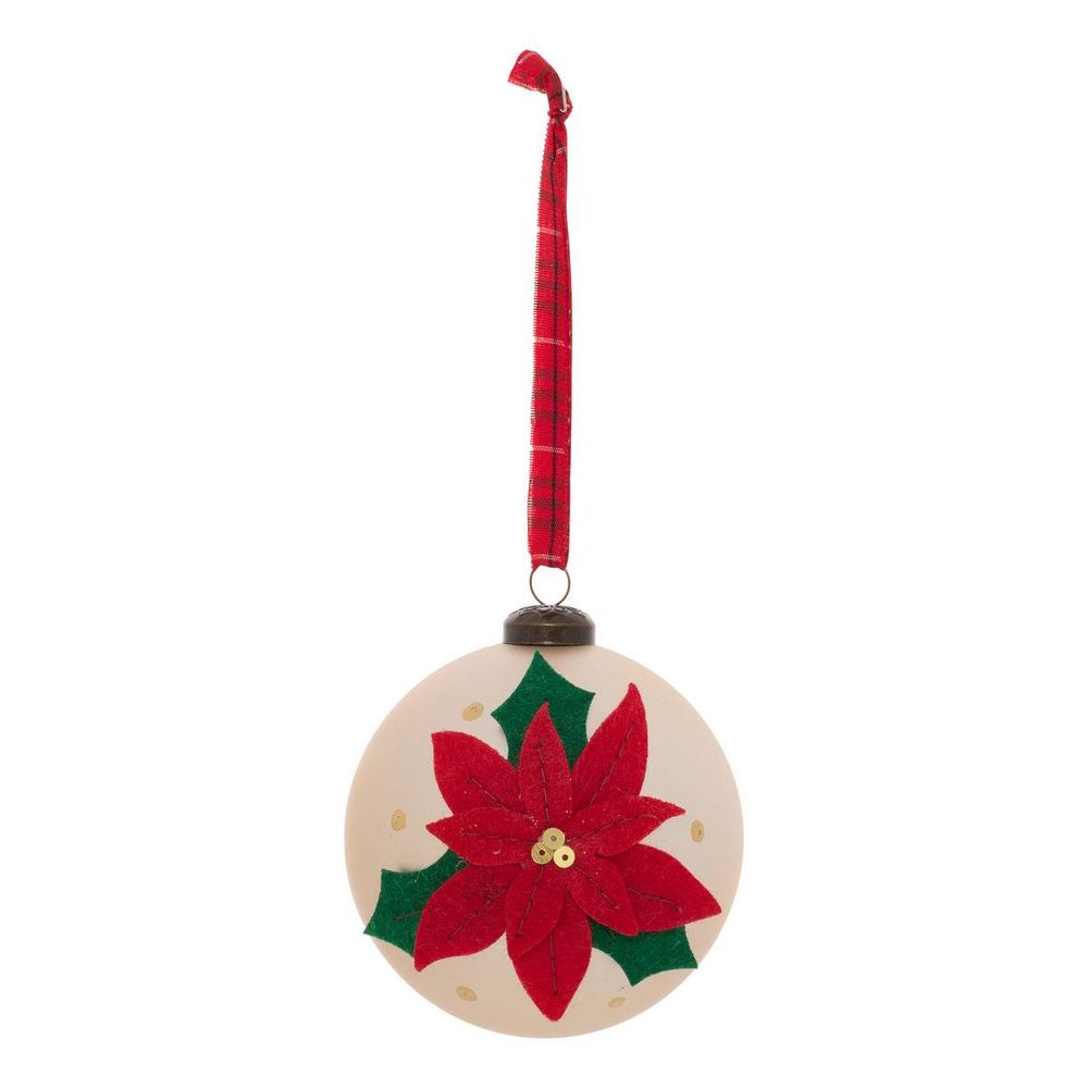 Boule de noël en plastique motif poinsettia doré d. 80 mm