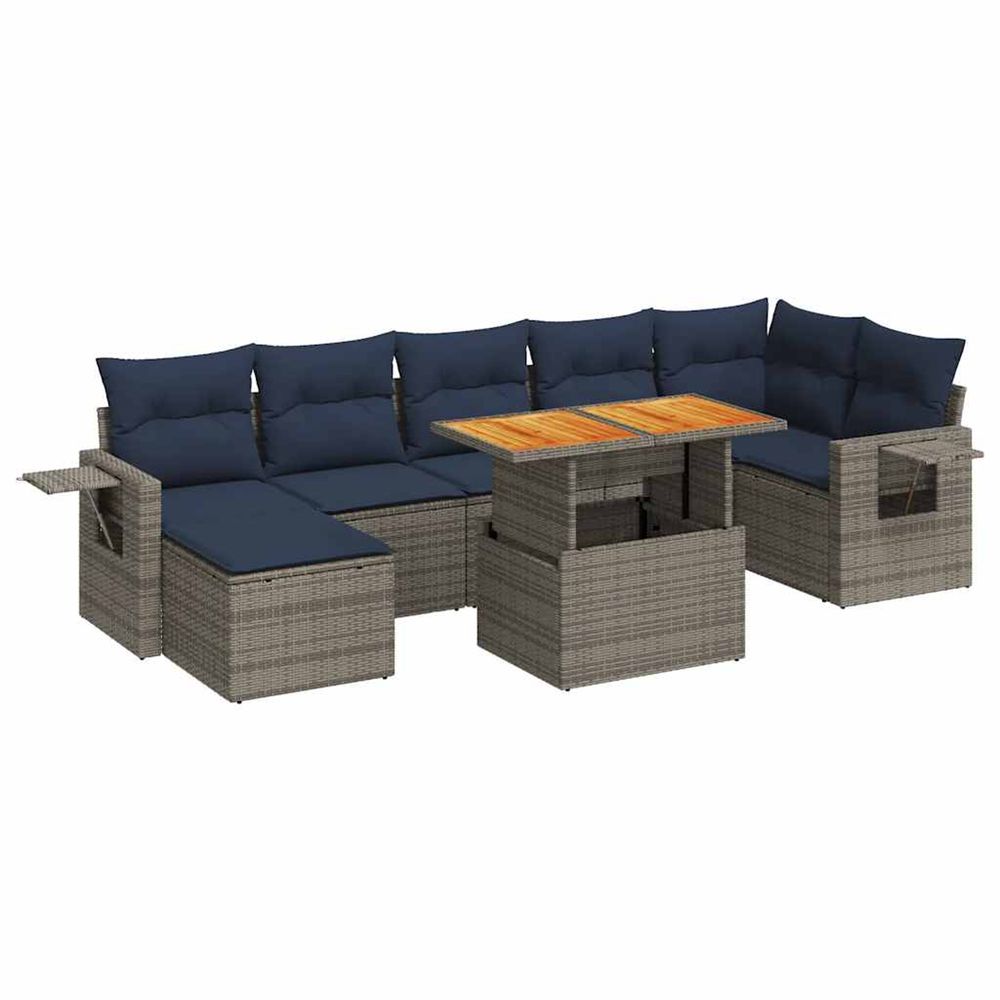 Salon de jardin 8 pcs avec coussins gris résine tressée