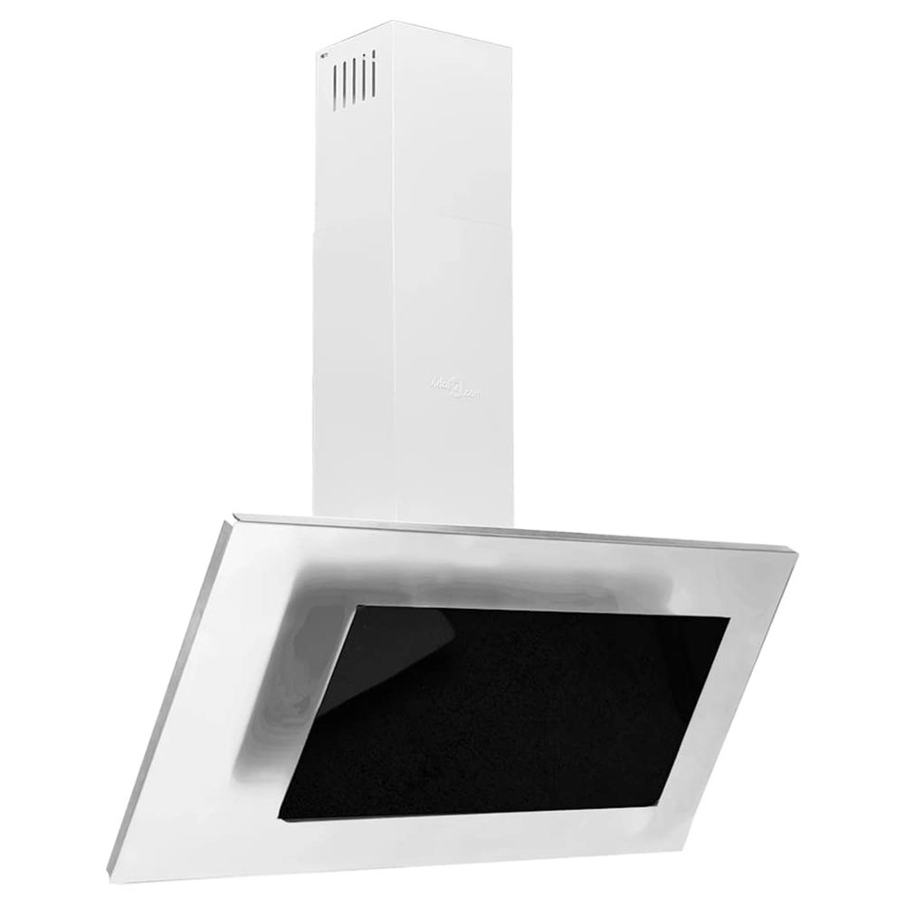 Hotte murale 90 cm acier inoxydable et verre trempé argenté
