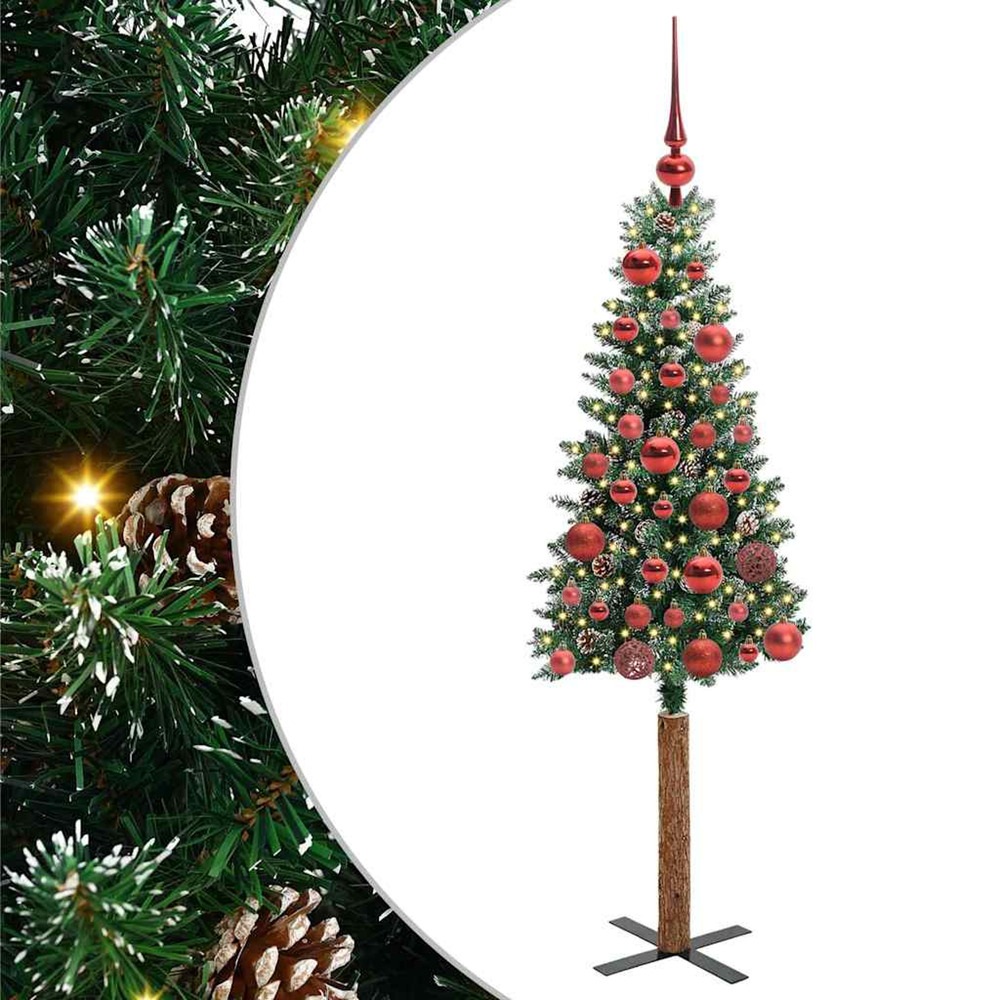 Sapin de noël mince vert 150 cm pvc et bois de pin massif