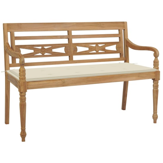 Banc de jardin meuble de patio d'extérieur terrasse avec coussin crème 120 cm bois de teck massif