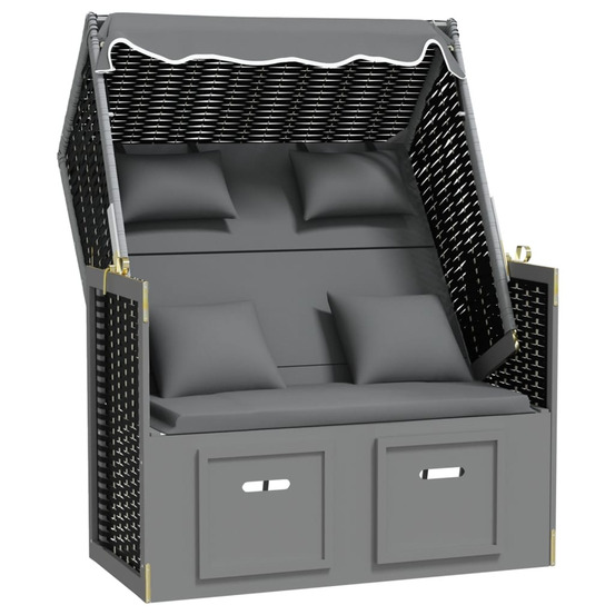 Strandkorb avec coussin poly rotin bois solide anthracite noir