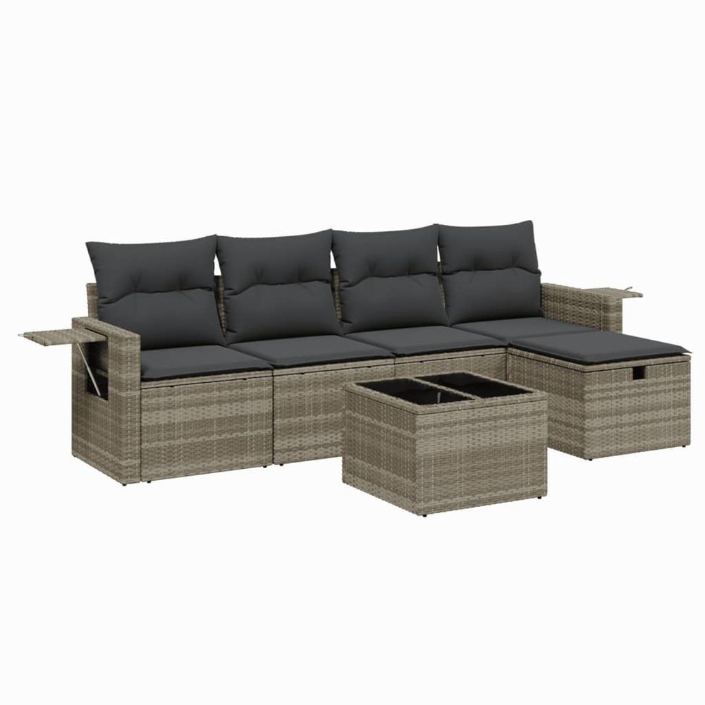 Salon de jardin 6 pcs avec coussins gris clair résine tressée