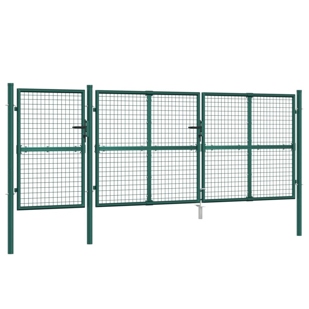 Portail de jardin grillagé vert 400 x 125 cm en acier galvanisé