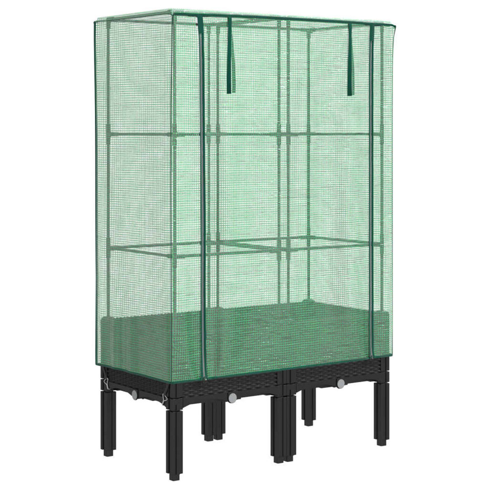 Jardinière d'extérieur surélevée avec housse aspect rotin 80x40x140 cm