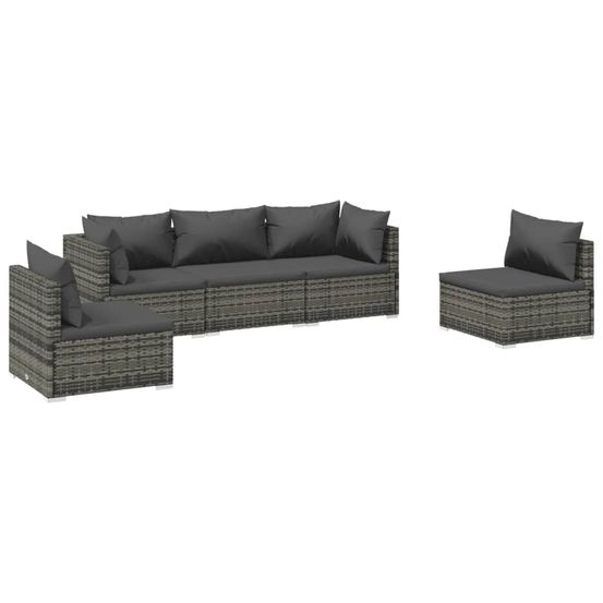 Salon de jardin 5 pcs avec coussins résine tressée gris