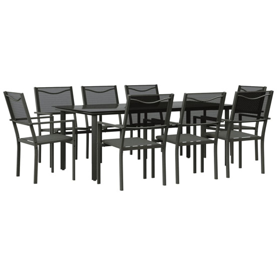 Ensemble à manger de jardin 9 pcs noir textilène et acier