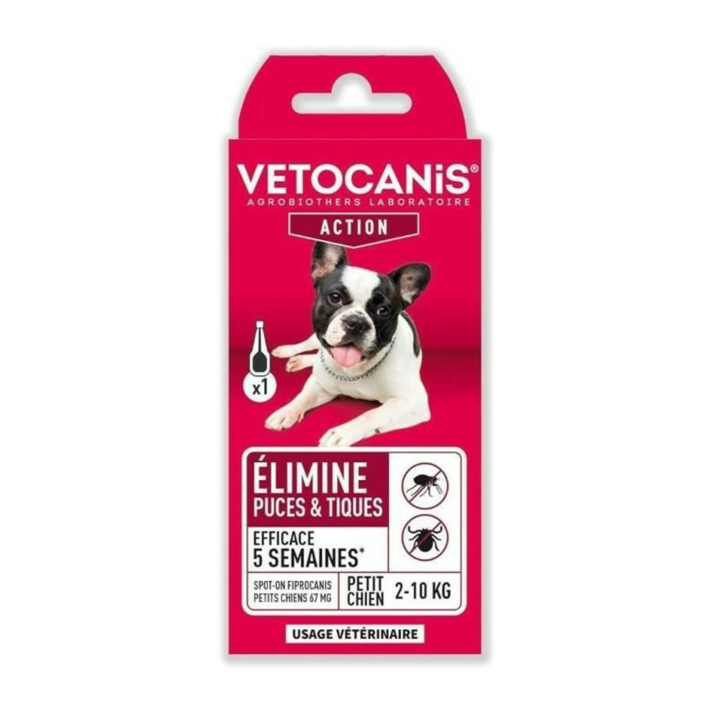 Vetocanis pipette spot-on fipronil, anti-puces et anti-tiques - pour petit chien