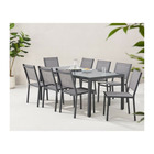 Ensemble repas de jardin : table 180 cm + 8 chaises - structure aluminium - plateau verre trempé - gris