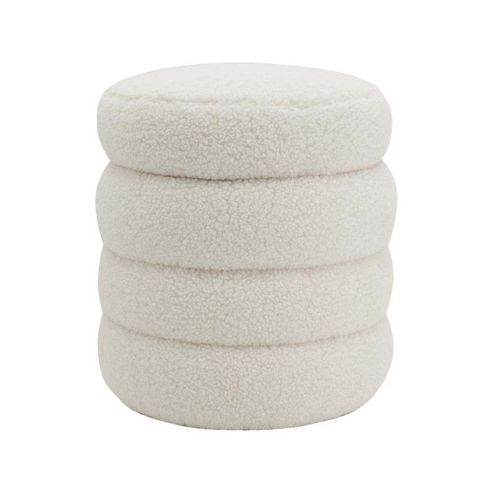 Pouf Coffre ROMÉO Tissu Bouclette Blanc - Siège Rangement Scandinave