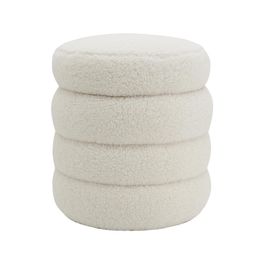 Pouf Coffre ROMÉO Tissu Bouclette Blanc - Siège Rangement Scandinave