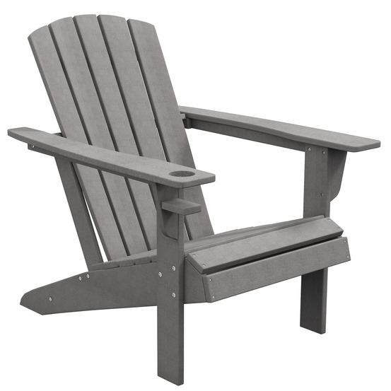 Chaise adirondack avec porte-gobelet, en plastique, pour jardin et balcon, grise