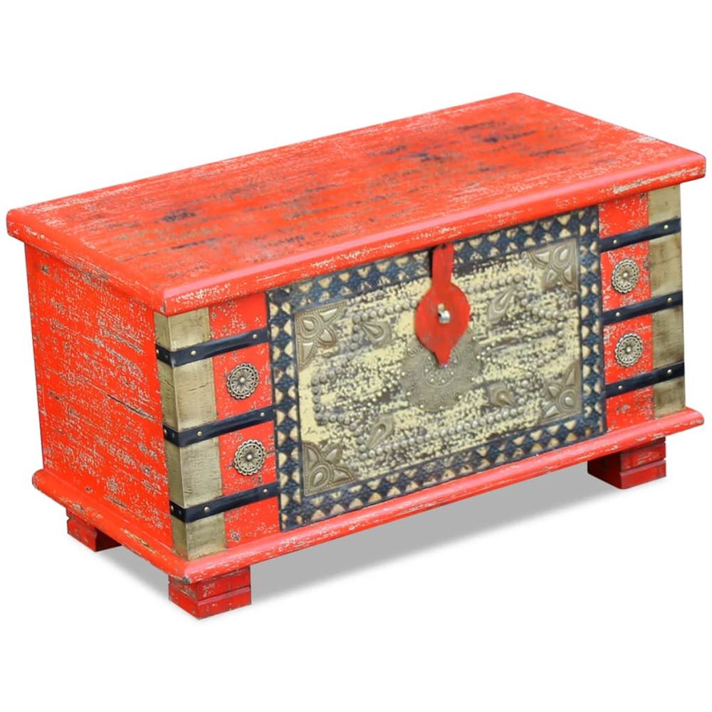 Coffre de rangement bois de manguier rouge 80 x 40 x 45 cm