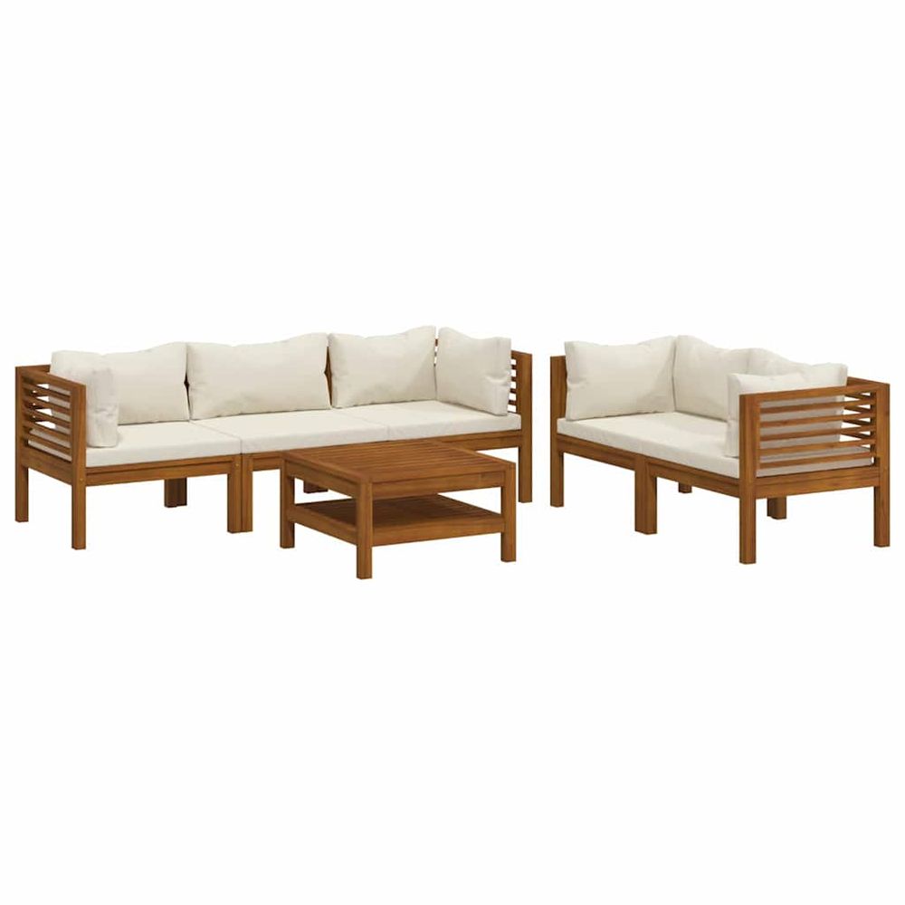 Salon de jardin 6 pcs avec coussin crème bois d'acacia solide