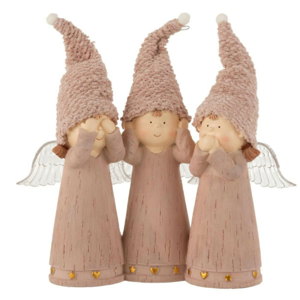 Statuette déco led 3 anges 28cm rose