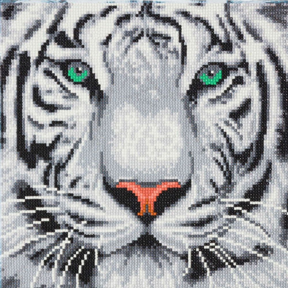 Tableau broderie diamant - tigre des neiges 30 x 30 cm