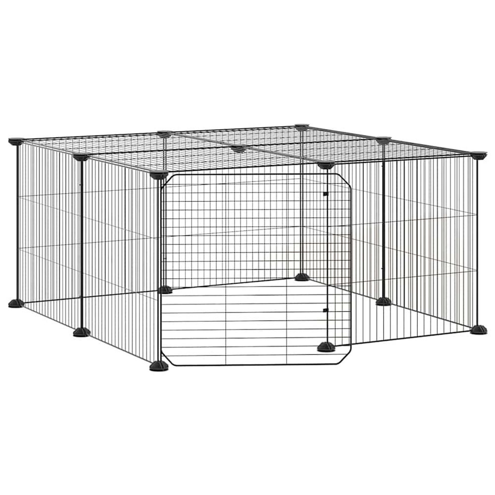 Cage animaux de compagnie à 12 panneaux et porte noir 70x70x35 cm
