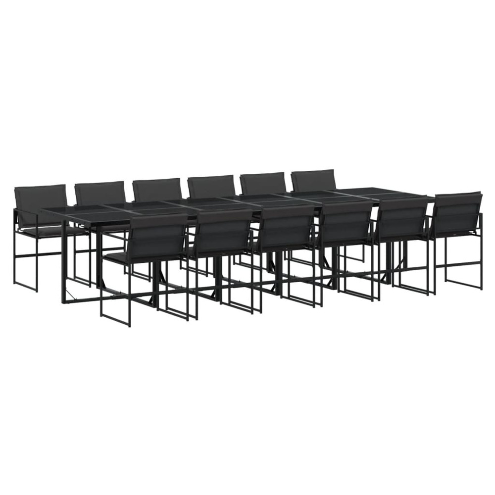 Ensemble à manger de jardin avec coussins 13 pcs noir textilène