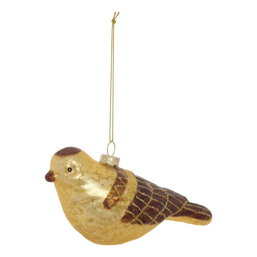 Suspension de sapin oiseau en verre doré 13 cm