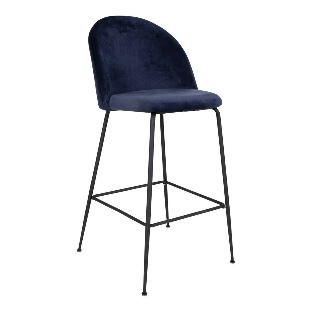 2 chaises de bar en velours bleu avec pieds noirs