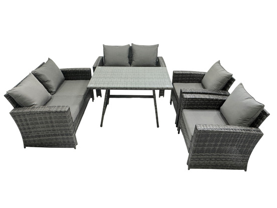 6 places gris foncé mixte dossier haut meuble de jardin extérieur avec table à manger