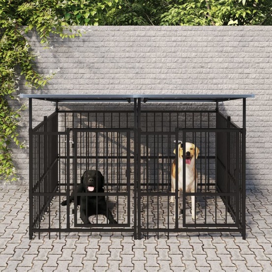 Chenil d'extérieur avec toit pour chiens acier 3,75 m²