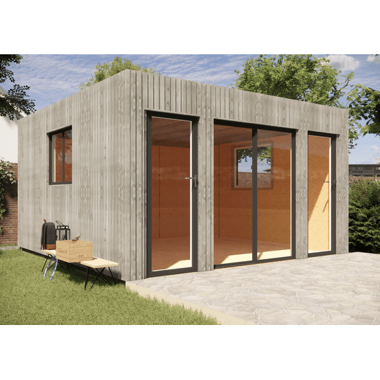 Studio de jardin re2020 en bois 4,4 x 4,6 x 2,7 m / isolation re2020 / menuiseries alu k-line