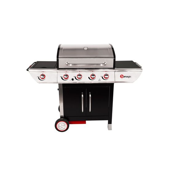 Barbecue à gaz avec chariot manhattan 450gpi, 4 brûleurs, 1 réchaud latéral et p