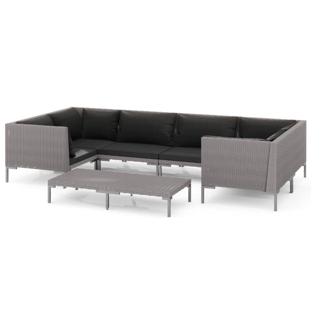 Salon de jardin 7 pcs avec coussins résine tressée gris foncé