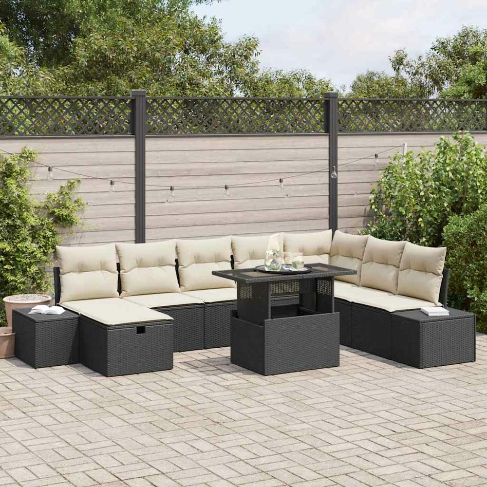 Ensemble de canapé de jardin 9 pcs noir polyrotin