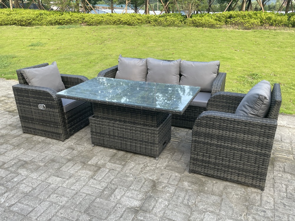 Rotin mobilier de jardin extérieur ascenseur réglable table à manger ou table basse ensemble salon canapé chaise longue 5 places