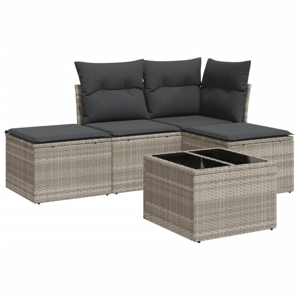 Salon de jardin 5 pcs avec coussins gris clair résine tressée