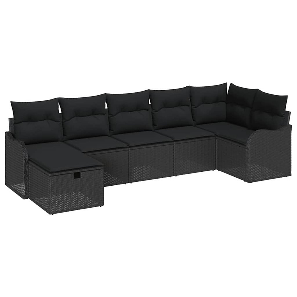 Ensemble de canapé de jardin avec coussin 7 pcs noir poly rotin